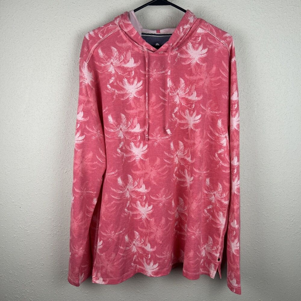 Tommy Bahama Mens Palm Frenzy Hoodie Pink Palm Tree Print Lightweight Large